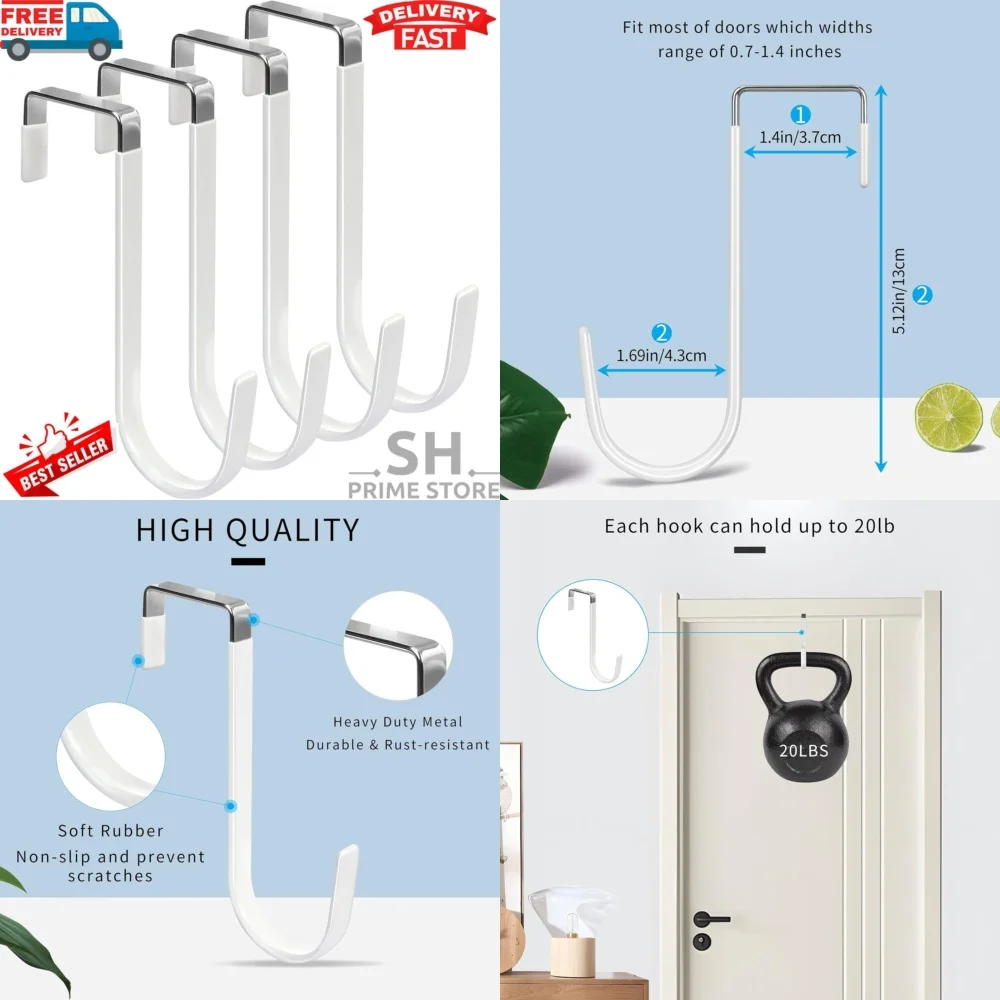 

Hook behind the door4 Pack Heavy Duty Over Door Hooks No Scratch for Clothes Towels Robes Coats Storage Organizer Space Saving