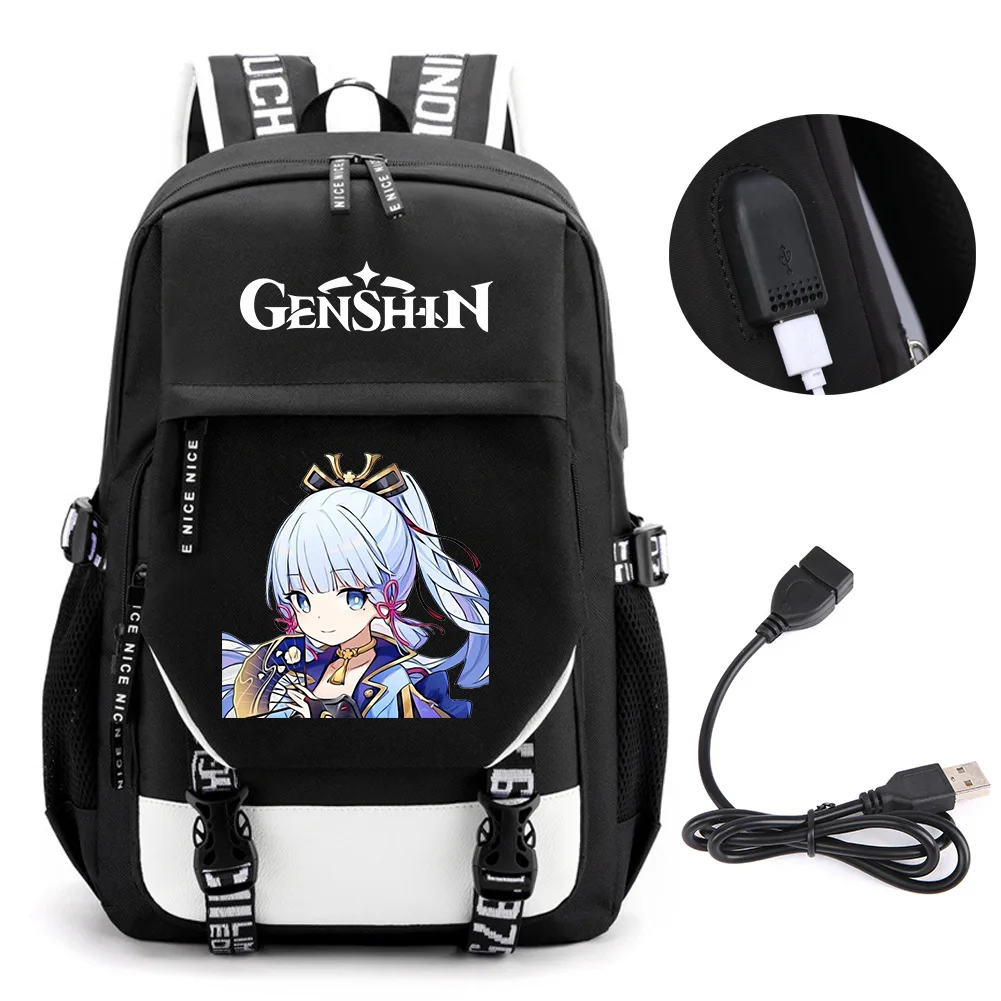 

Anime Genshin Impact Backpack School Book Bags Mochila Travel USB Port Bag Laptop Boy Girls Backpack