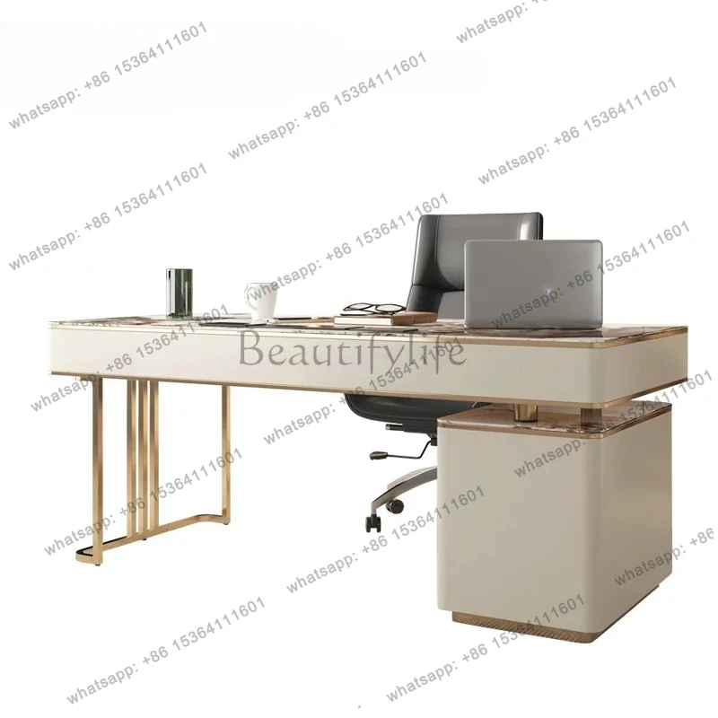 Light Luxury White Slate Desk with Storage Drawers Simple Modern Study Table/Computer Table/Office Table and Movable Chair