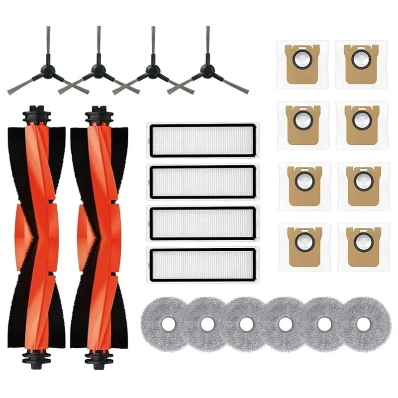 

Запасные части ABBK для робота-пылесоса Xiaomi X20+ X20 Plus: основная и боковые щетки, HEPA-фильтр, салфетка для влажной уборки, мешок для сбора пыли.