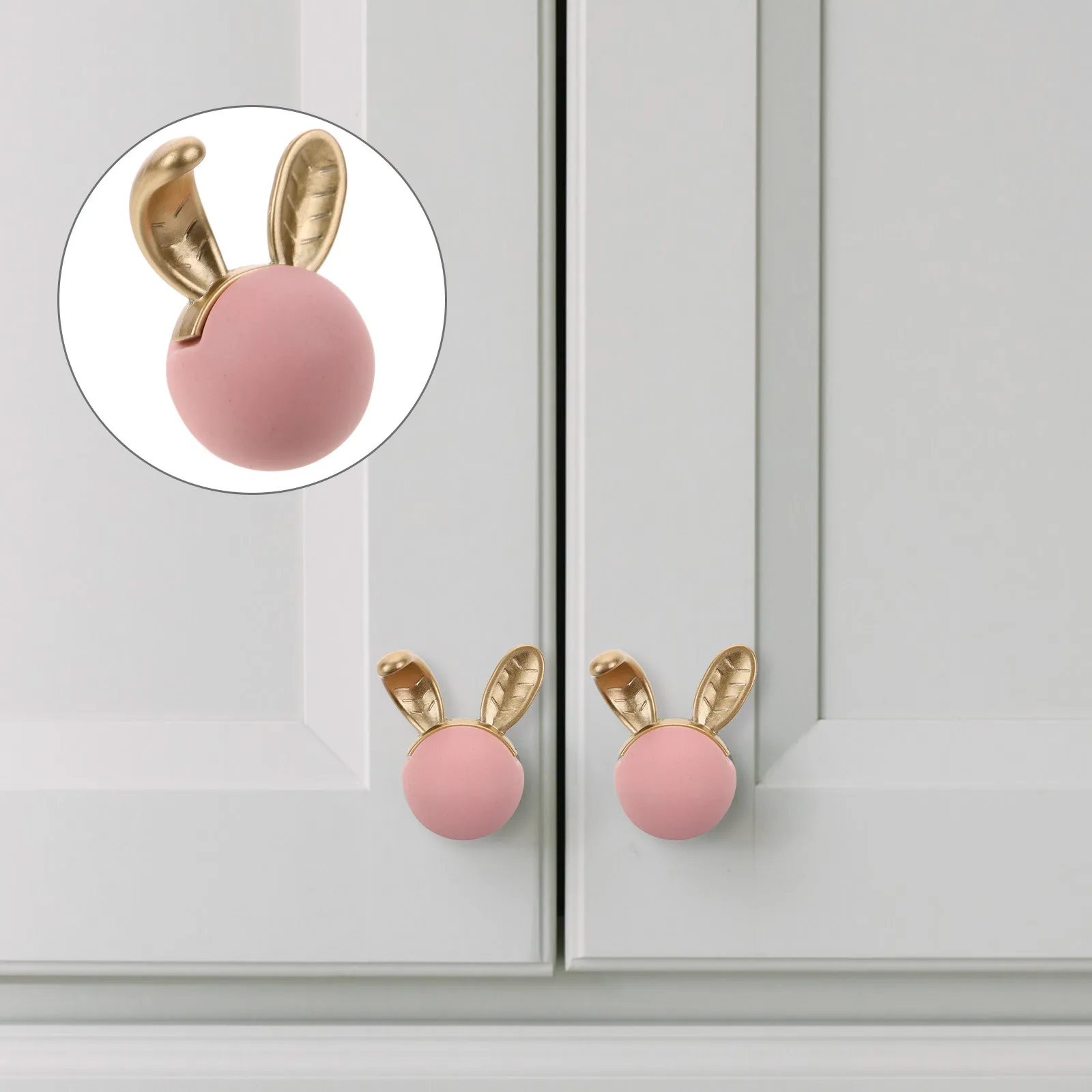 2 قطعة مقابض رأس أرنب رائعتين السيراميك سبائك الزنك درج يسحب للأثاث ديكور استخدام مضمد المقابض مقبض كابينة #6