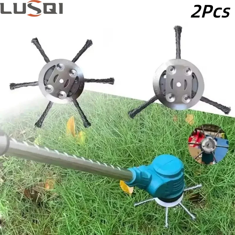 LUSQI 2Pcs Universal Weed Brush Head Steel Wire Wheel Grass Trimmer Head Removal Moss Rust Lawn Mower Grass Brush Weed