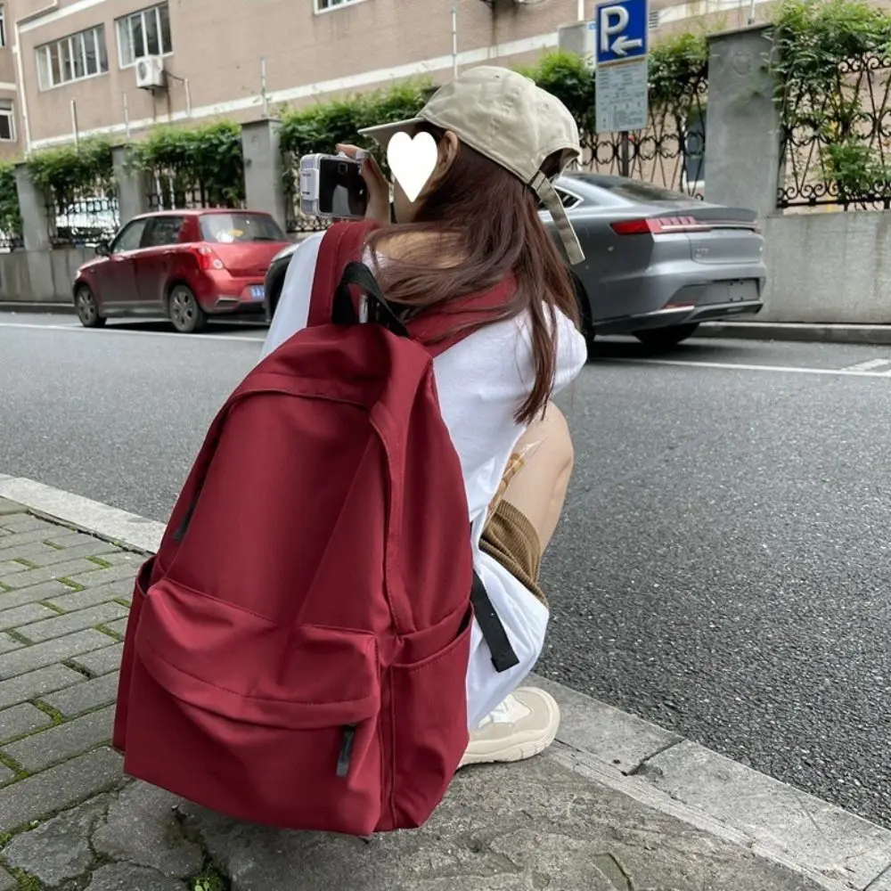 Nylon Versatile Backpack Large Capacity Waterproof School Student Backpack Black Grey White Red Washable Computer Bag Unisex