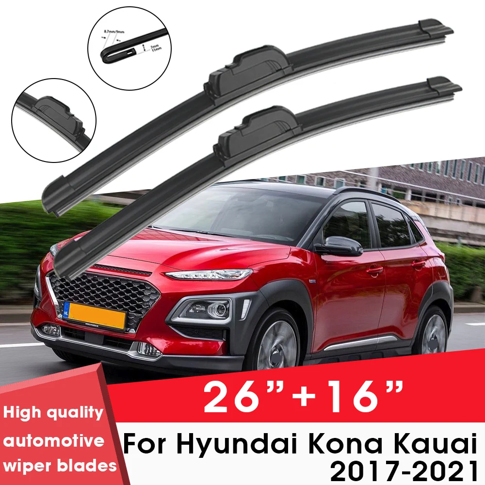 

Car Wiper Blade Blades For Hyundai Kona Kauai 2017-2021 26"+16"Windshield Windscreen Clean Naturl Rubber Cars Wipers Accessories