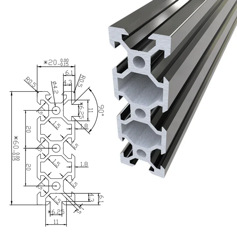 2Pcs 2060 V-Slot Aluminum Extrusion Profiles 100-550mm EU Standard Aluminum Linear Rail Guide for CNC Router Machine 3D Printer