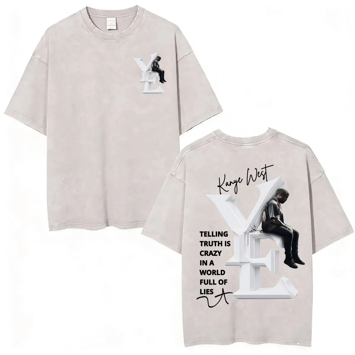 Kanye West Rapper Album 2026 Tour Vintage Washed T-Shirt Herren Harajuku Punk High Street T-Shirts Sommer Tops Übergroße T-Shirts – Detail 32