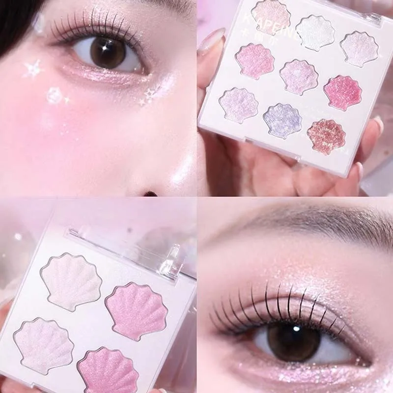 New Shell Fairy Palette di ombretti perlescenti Aurora Peach Shimmer Paillettes scintillanti Ombretto Evidenziatore Trucco brillante e lucido
