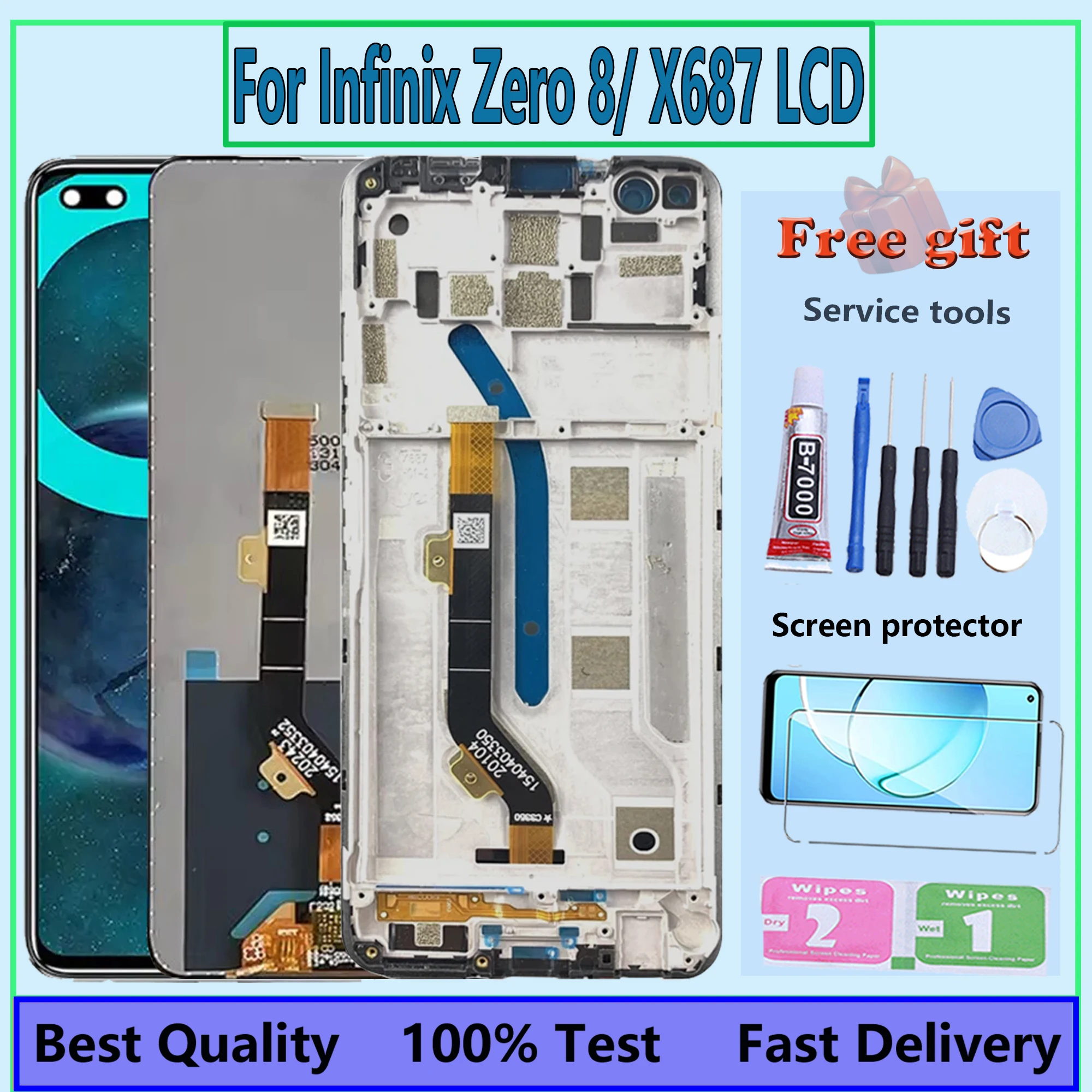 Экран Pantalla для Infinix Zero 8 с рамкой X687, ЖК-дисплей, сенсорная панель, дигитайзер, запасные части для ремонта