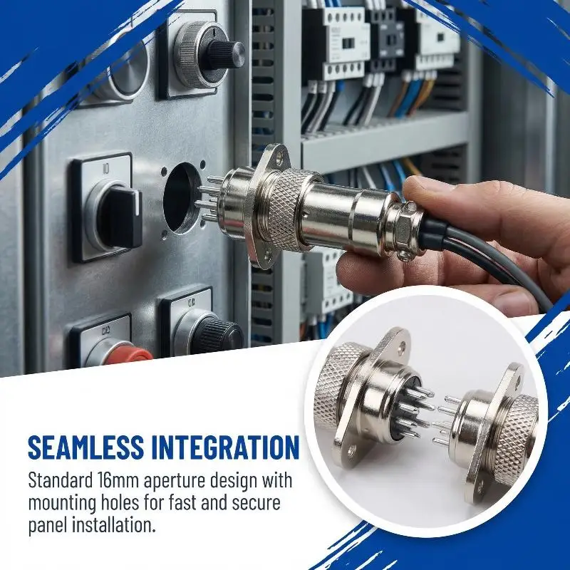 GX16 Square Flange Electrical Plug Socket 2 to 10 Pin Panel Mount Male Female Connector for Automation Project