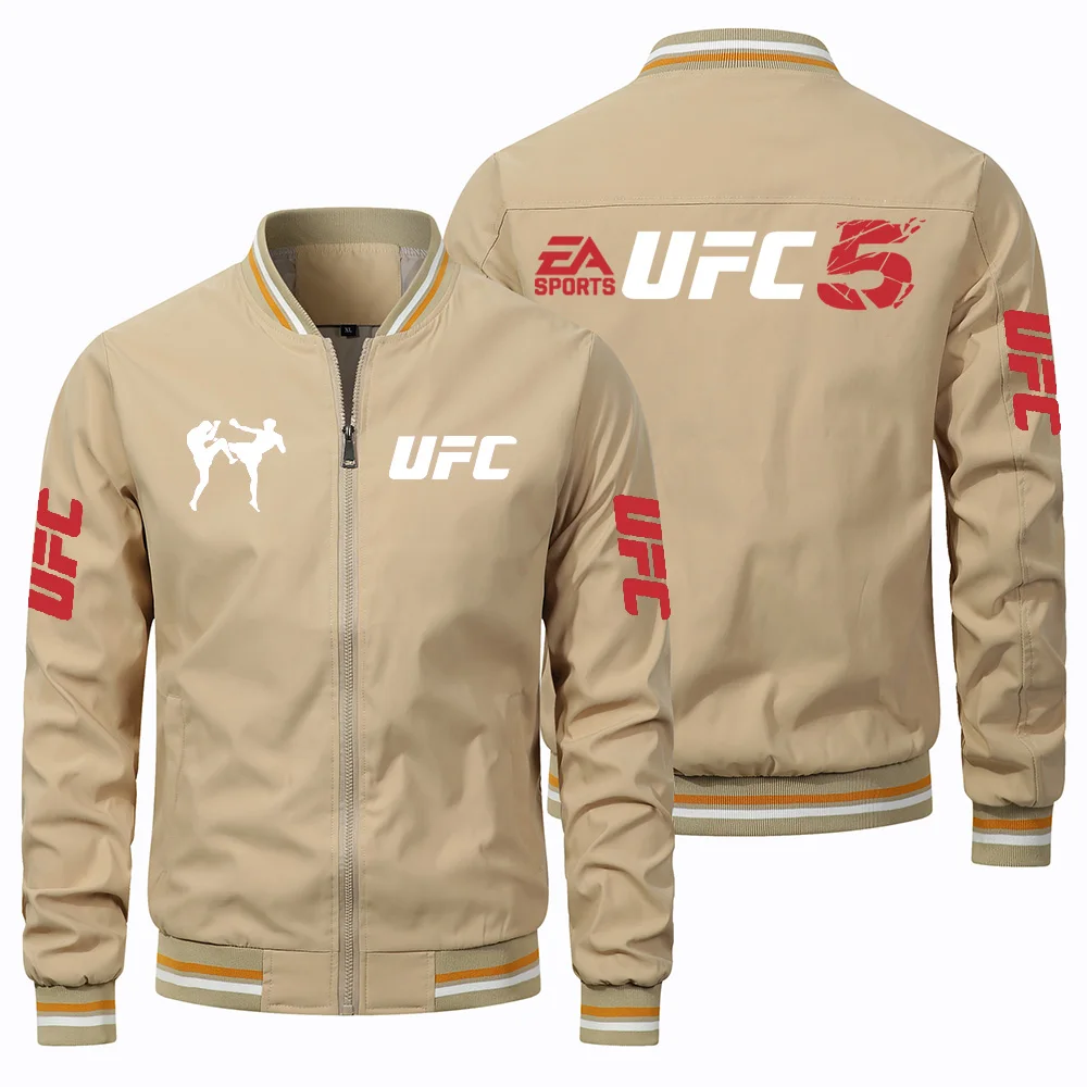 

2025 Men's Motorcycle Jacket, Sports Zipper Jacket, Fashionable Street V-neck Men's Jacket, UFC Printed Men's Flight Jacket