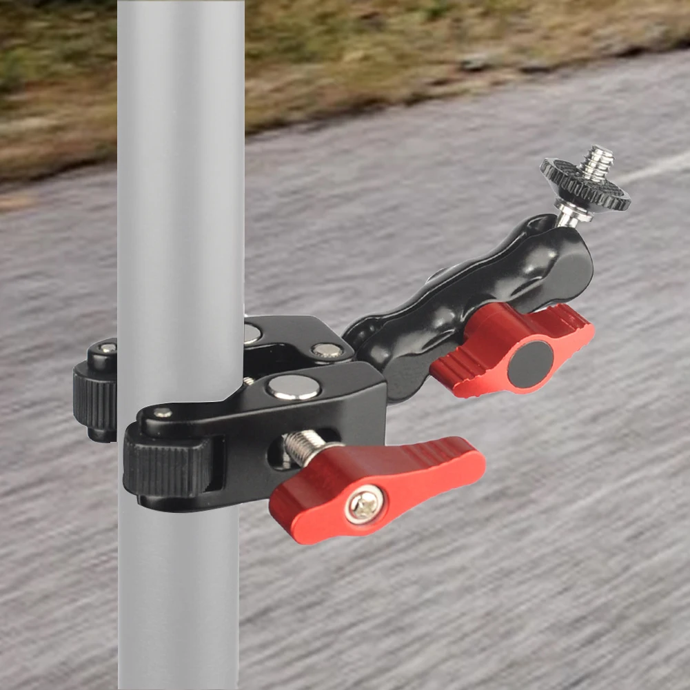 مشبك مشبك برأس كروي مع 1/4 بوصة -20 خيط ذراع سحري سوبر المشبك المعدني سوبر المشبك لـ GoPro DSLR شاشة كاميرا مصباح ليد ميكروفون