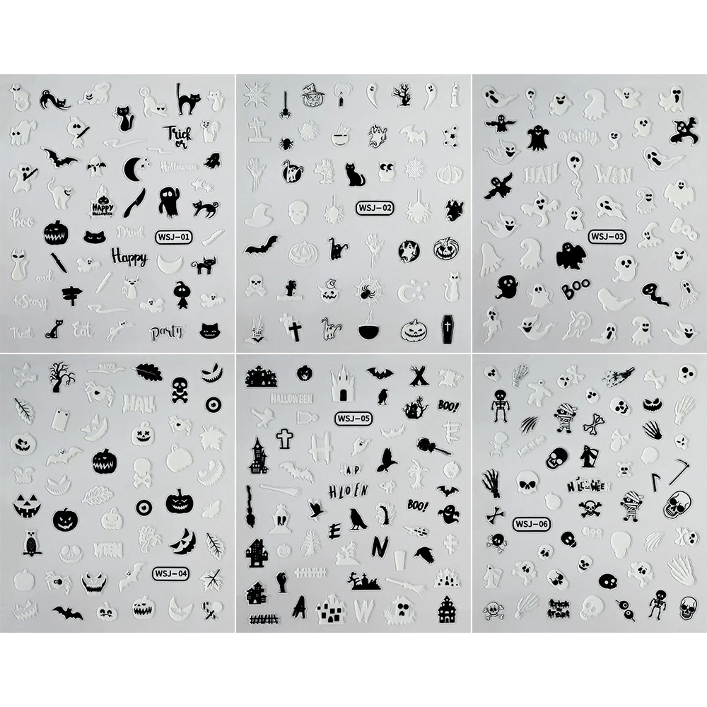 هالوين يتوهج في الظلام ملصقات لاصقة ، الخفافيش ، اليقطين ، تزيين الأظافر