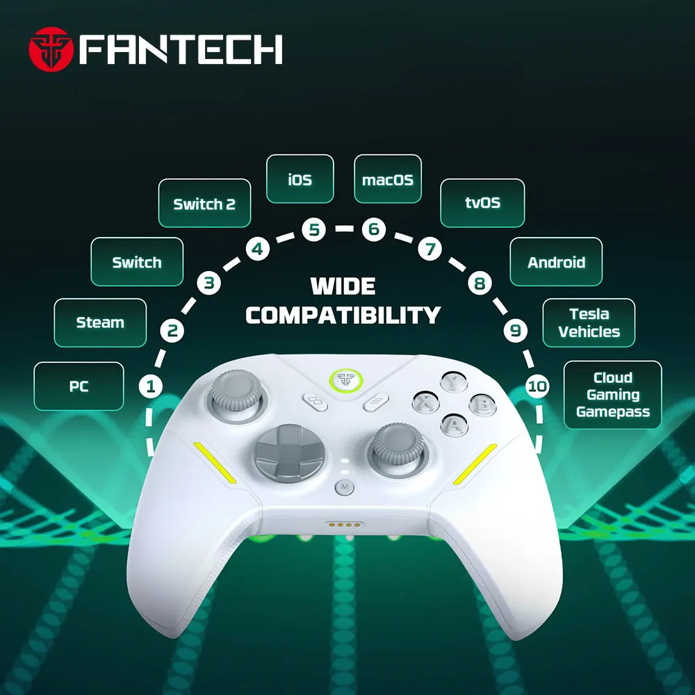 Control de Juego Inalámbrico FANTECH ZENITH PRO WGP18 con Interruptores Mecánicos y Gatillos de Efecto Hall, Sensor Giroscópico Integrado, 8 Horas de Uso