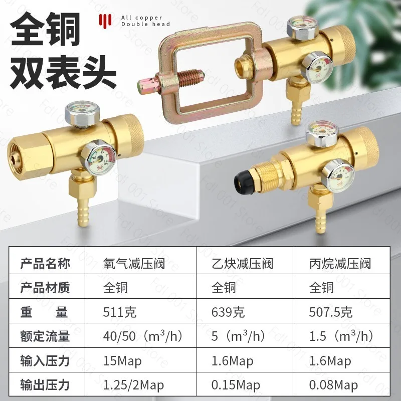All-Copper Anti-Drop Dual Gauge Pressure Regulator – Propane & Acetylene Gas Tank Accessory with Energy-Saving Design