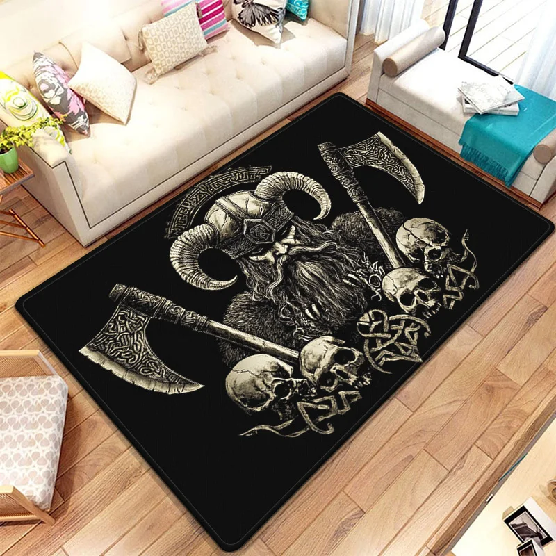 

Viking Warrior Skull Axe Черный Кристалл Бархатный Коврик для Человека Пещера Игровая Комната Скандинавская Тема Противоскользящий Коврик Уникальный Домашний Декор