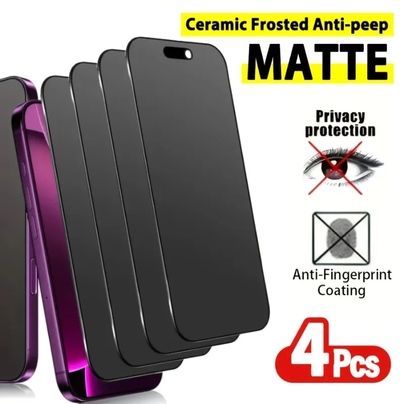 4er-Set Matt-Keramik Blickschutzfolie für iPhone 17 16 15 14 13 12 11 Pro Max – Anti-Spionage, Kratzfest, Anti-Fingerabdruck