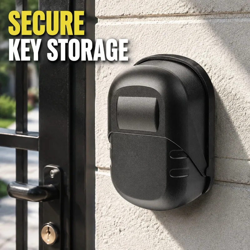 Wall Mounted Metal Key Lock Box for Outdoor Gate, Security Key Storage Box with Password Code, Anti-Theft Waterproof Key Safe
