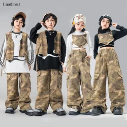 Boys Hip Hop Camouflage Vest Cargo Pants Girls Cool Street Dance Clothes Sets Kids Jazz Costumes Children Military Streetwear