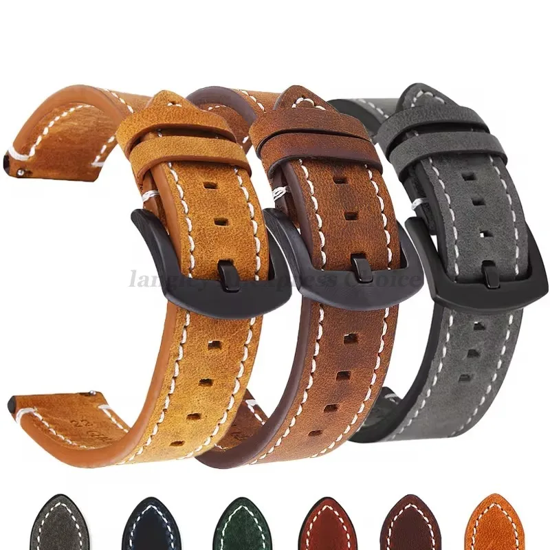 Geniune Retro Calf Leather Watchband 18mm 20mm 22mm 24mm Watch Strap For Samsung Watch Strap For Huawei Watch Gt2/Gt3 Sport Belt