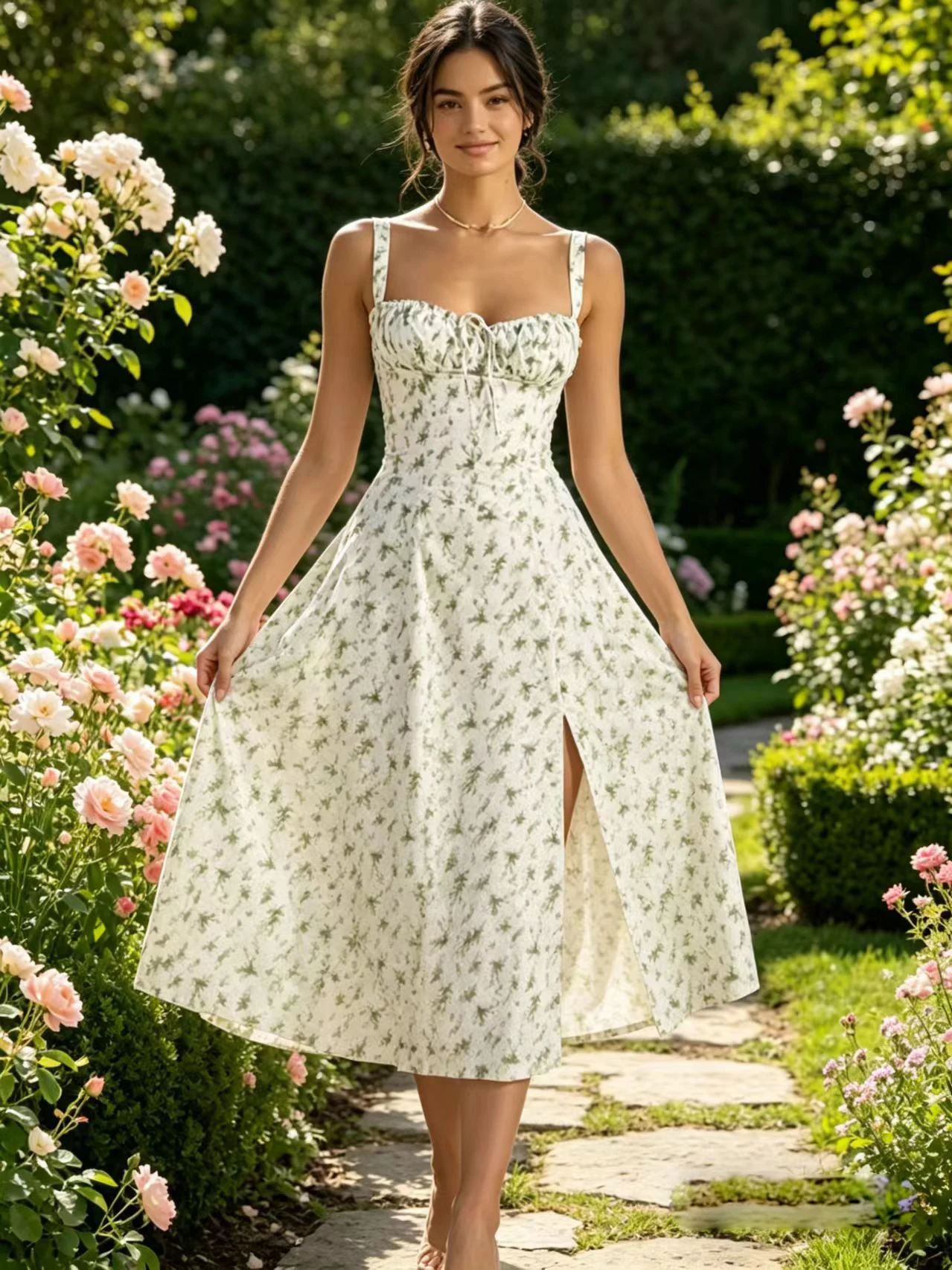 Women French Style Sleeveless Cami Dress, Elegant High Waist Slim Fit Solid Color Casual Party Midi Dress