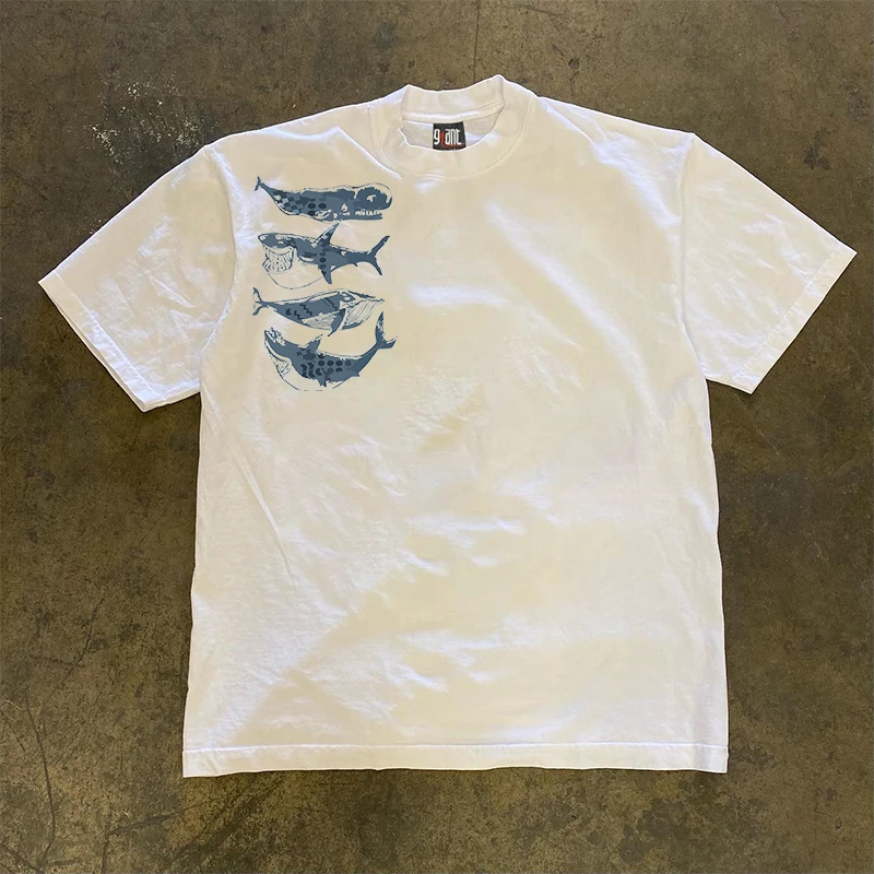 

Heavyweight 260g Pure Cotton Short Sleeve T-Shirt Xiaocheng Story Multi-Sea Monster Street Style Versatile Summer Spring Tee