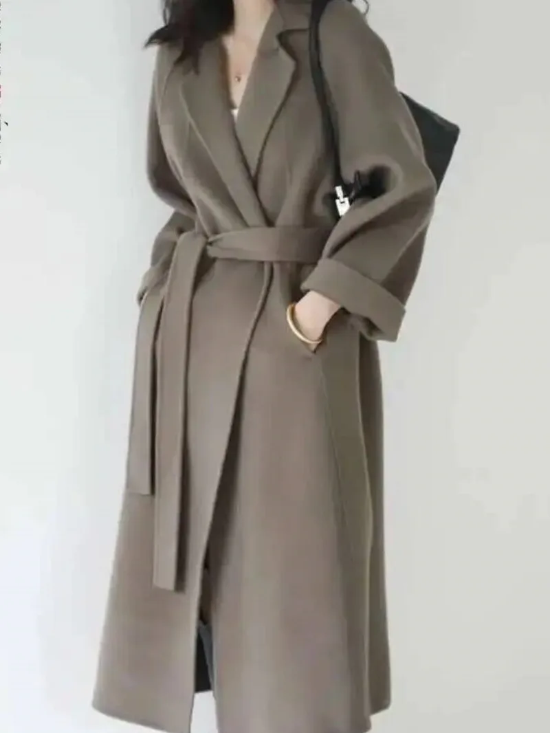Sided Cashmere Double Coat For Women Medium Knee Length Loose Woolen Coats Female 2024 Fashion Autumn Winter 2B7TS