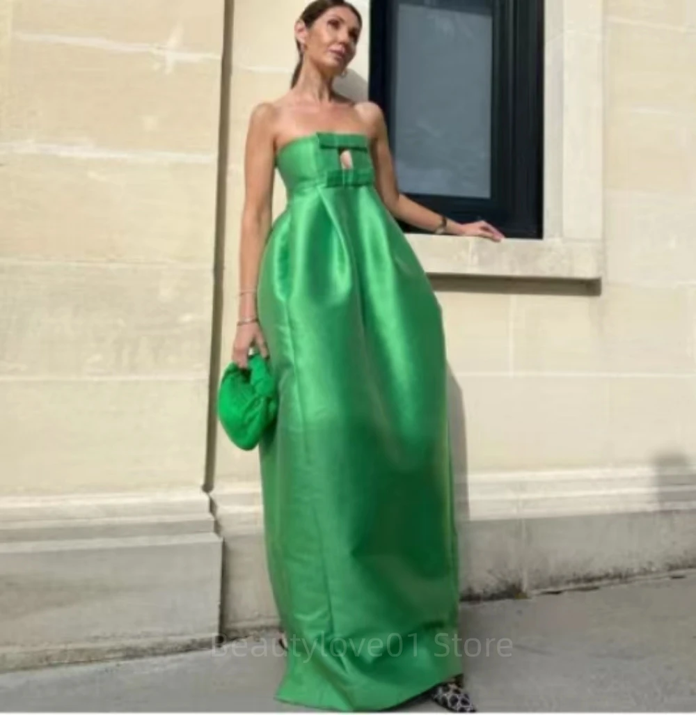 

Elegant Simple Green Satin Floor-Length Strapless Straight Long Evening Dress Custom Made Formal Occasion Dresses فساتين السهرة