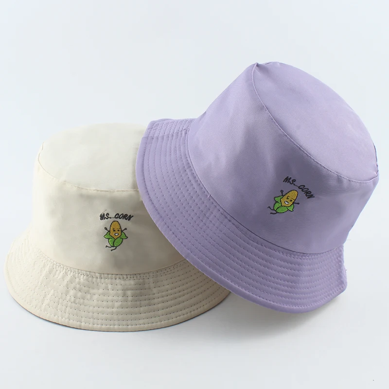 New Summer Bucket Hat Women Men Fashion Cute Beach Sun Hats Reversible Bob chapeau Vegetable Embroidery Panama Fishing Hat