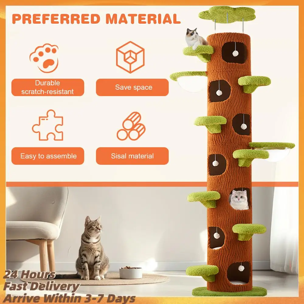 

Большая лесная кошачья полка-когтеточка с сизалевой подушкой для царапания, высокая кошачья башня, очень большая кошачья полка-башня для домашних котят, кошек и взрослых кошек