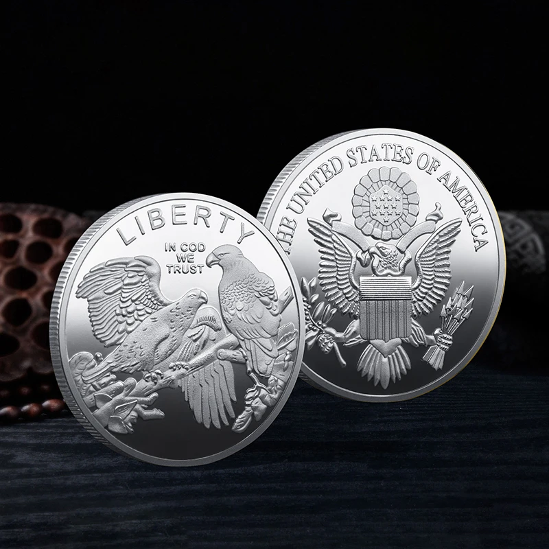 عملة تذكارية النسر الأمريكي الحرية عملة تذكارية النسر المزدوج محظوظ الذهب والفضة عملة ميدالية تذكارية ﻿