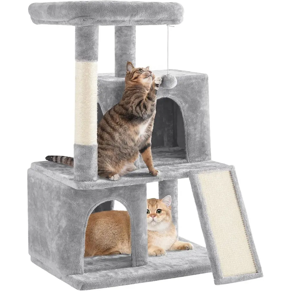 

42 Multi-Level Cat Tower with Scratching Posts, Plush Condo, and Perch for Indoor Cats & Kittens, Light Gray