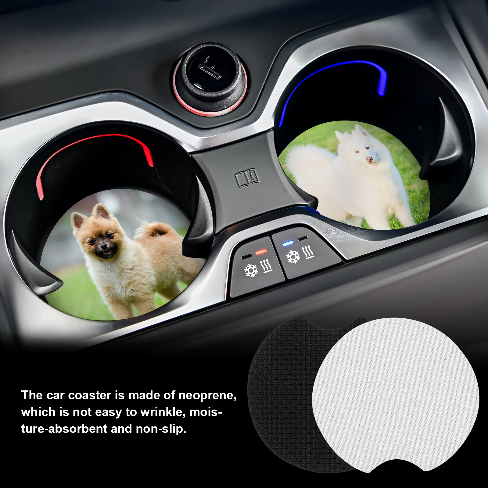 

36 pcs Car Coasters Cup Holder Coaster Neoprene Anti Slip Round Waterproof Easy Clean Sublimation Blanks Automotive Cup Mats