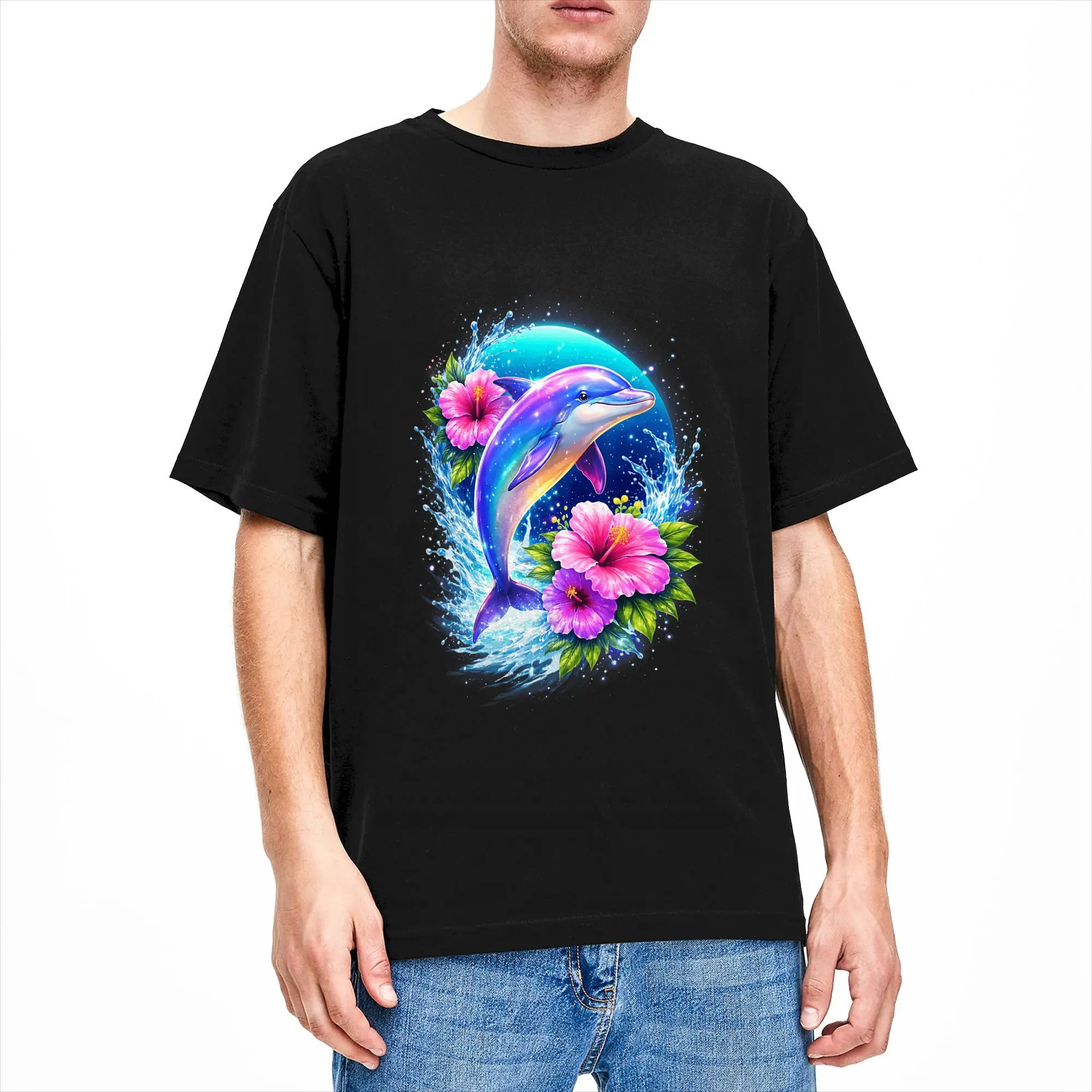 Colorful Dolphin Life Animal T Shirt Summer  Cotton T-Shirts For Men Design Tshirt Short Sleeve Vintage Clothing