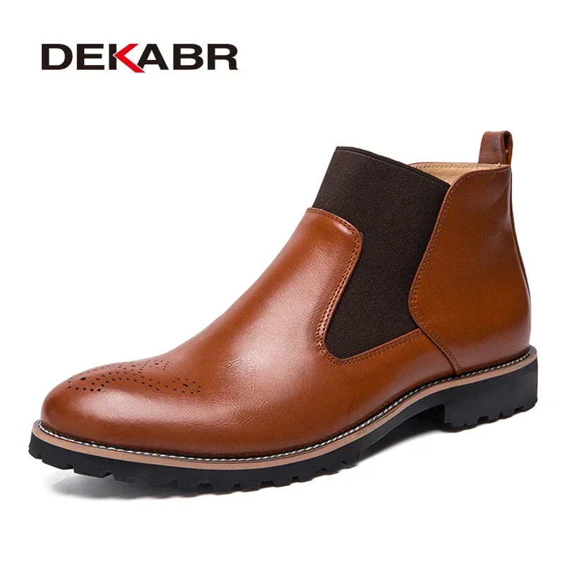 DEKABR Autumn Winter Genuine Leather Ankle Chelsea Boots Men Shoes With Fur Warm Vintage Classic Male Casual Motorcycle Boot