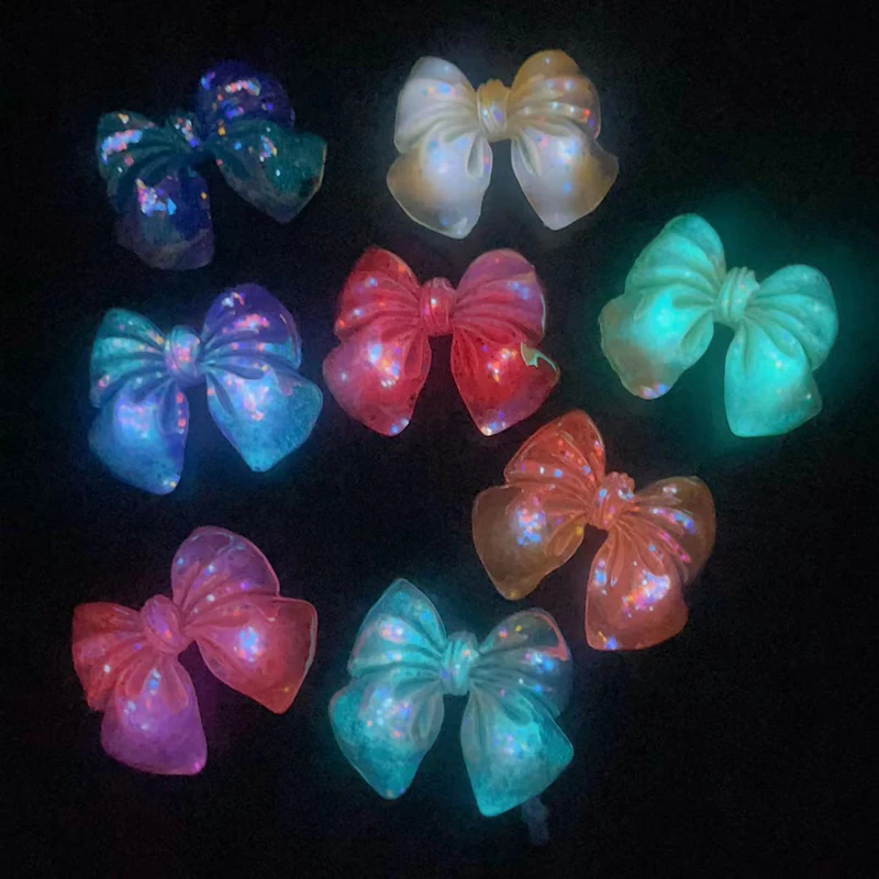 40PCS Glittering Colored Ribbon Bow Resin 40×35MM luminous Handmade DIY Decorative Accessories Handicrafts