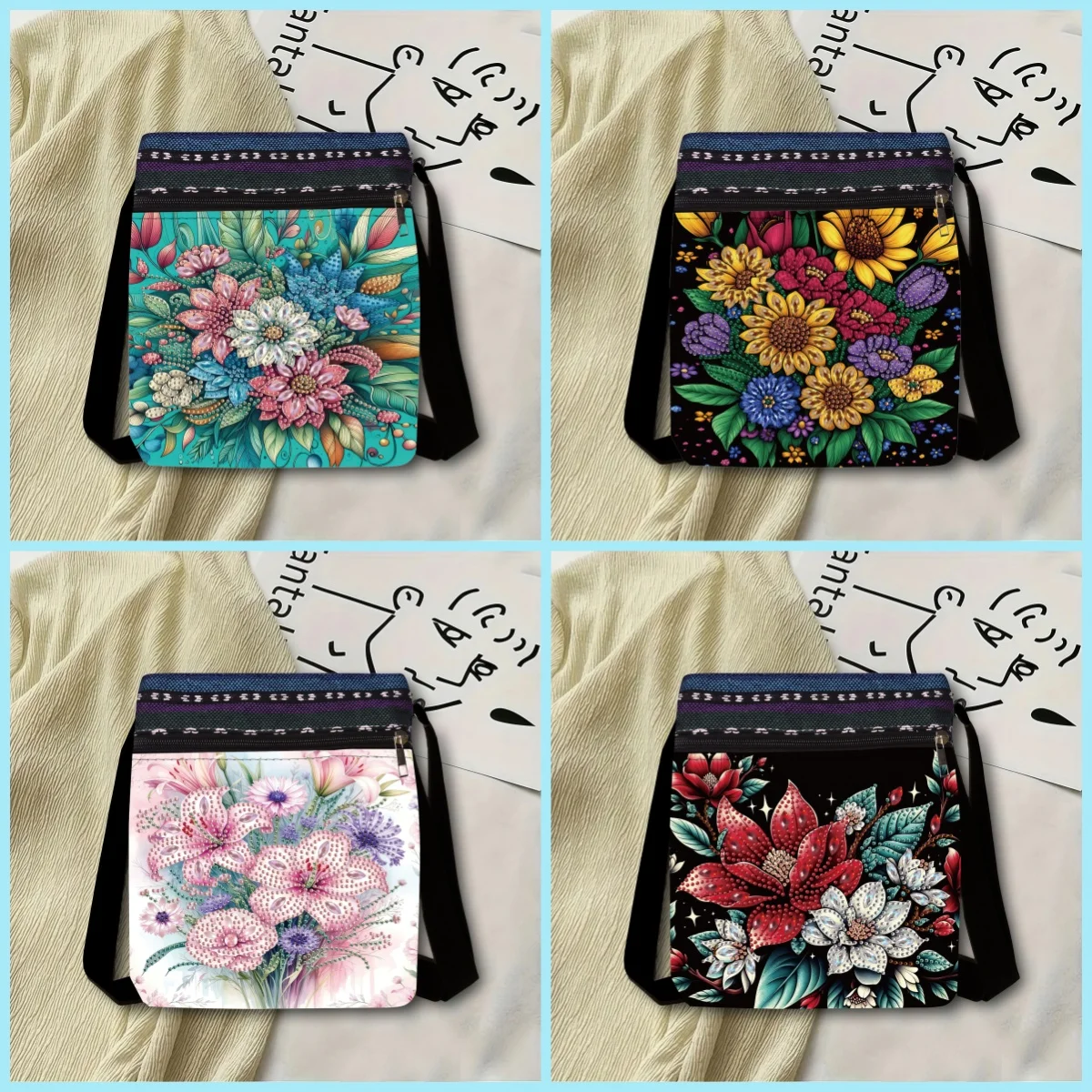1 Piece Diamond Painting kit, Messenger bag, flower Pattern canvas Material, can be used as a carry-on for Shopping and travel