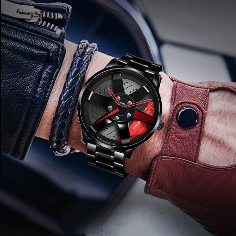 2024 New Top Men Leather Watches Men Car Wheel Hub Stainless Steel Quartz Watch For Mens Military Sports Watch Relogio Masculino