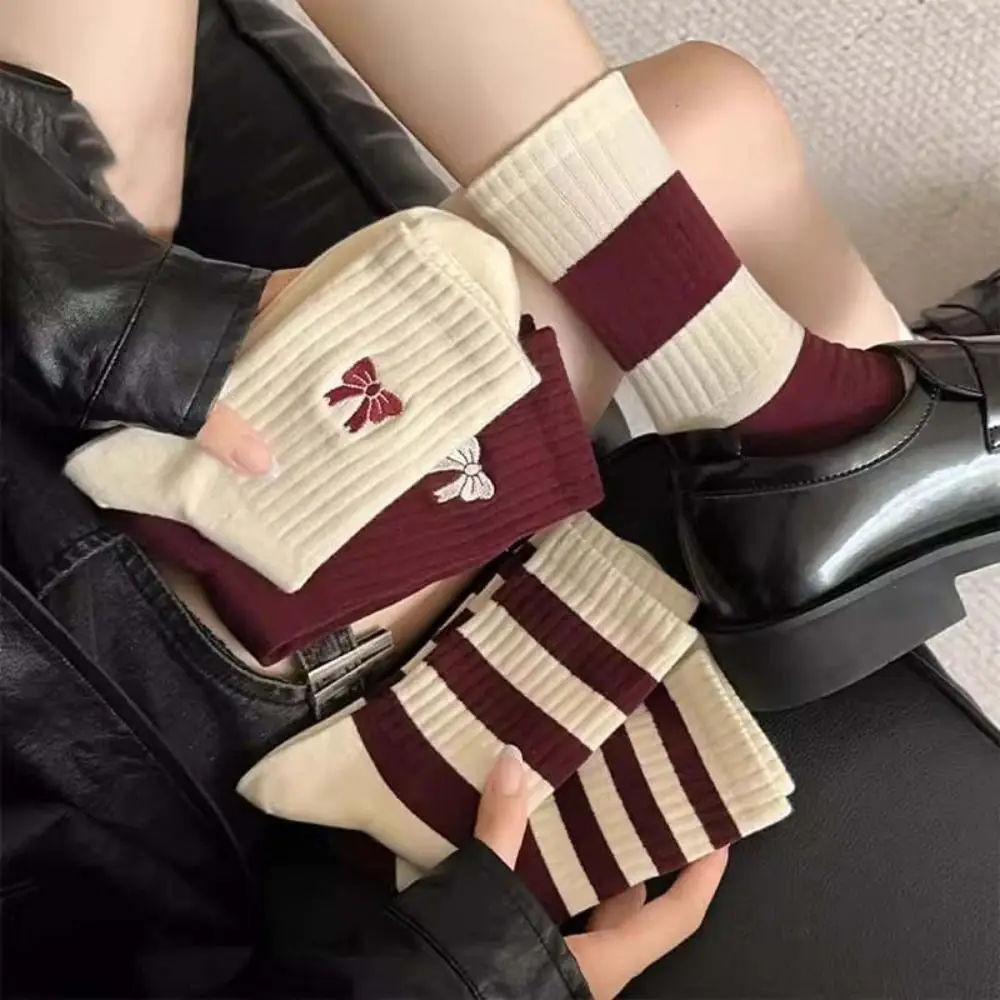 10 أزواج Ins خليط التطريز القوس الجوارب تنفس الحلو شريط جوارب أنبوبية القطن عدم الانزلاق السنة الجديدة عيد الميلاد الجوارب سيدة فتاة #4