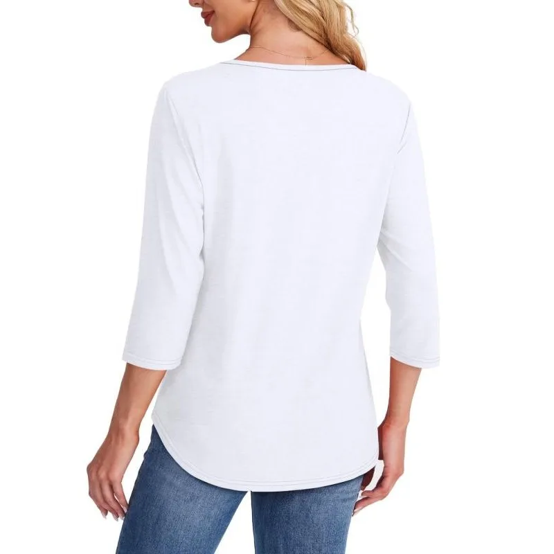 حجم كبير 1XL-5XL جديد المرأة عادية تي شيرت قمة الموضة الصلبة الملابس النسائية س الرقبة طويلة الأكمام البلوز بلايز بلايز #1