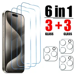 6IN1 Tempered Glass For iPhone 16 15 14 13 12 11 Pro Max Camera Screen Protector For iPhone 15 14 16 Plus 13 12 Lens Glass