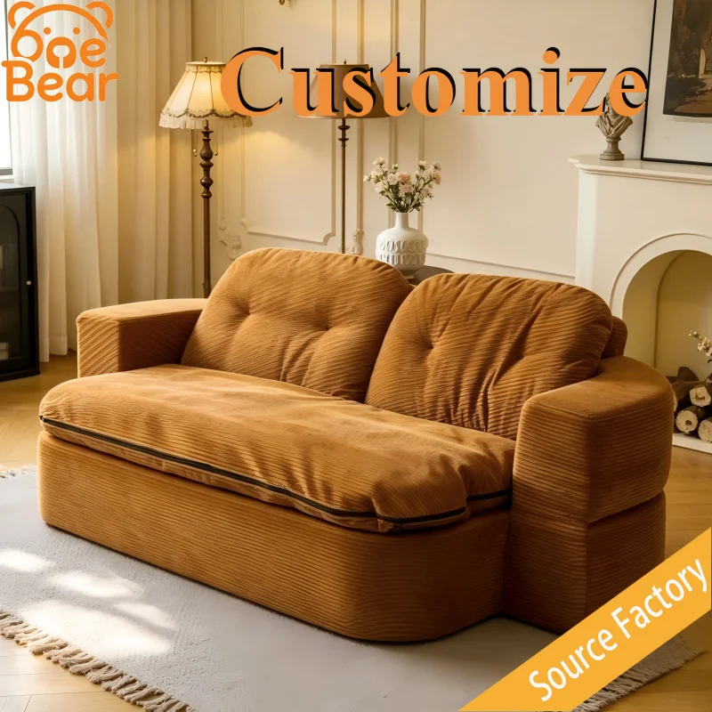 Corduroy Compressed Lounge Sleeping Sofa Bed, Double Armrest Couch, Modern Furniture for Apartment House Living Room Bedroom