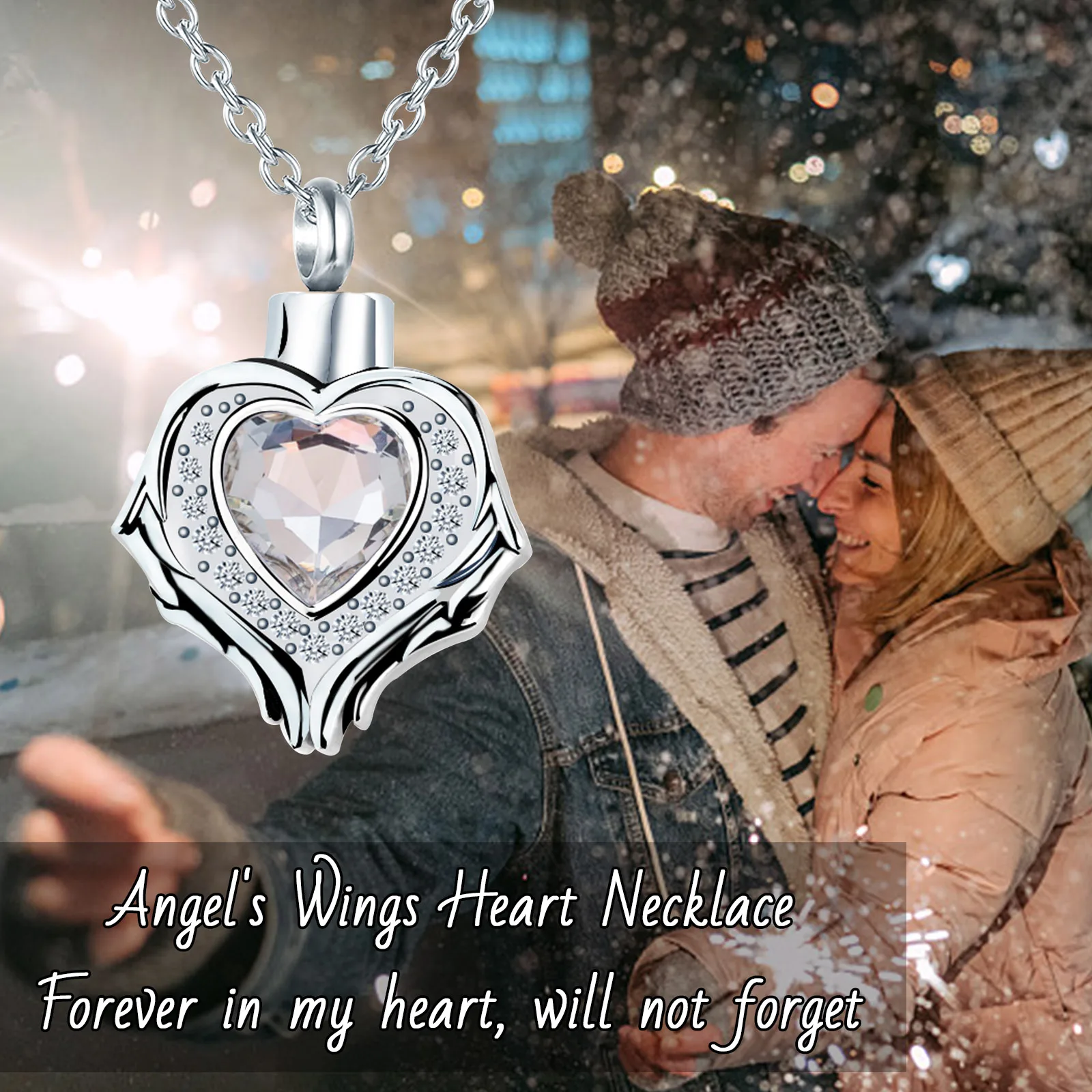 Heart Urn Necklace for Ashes Cremation Jewelry with Angel Wing Ashes Necklace for Women Memorial Pendant Necklace Keepsake