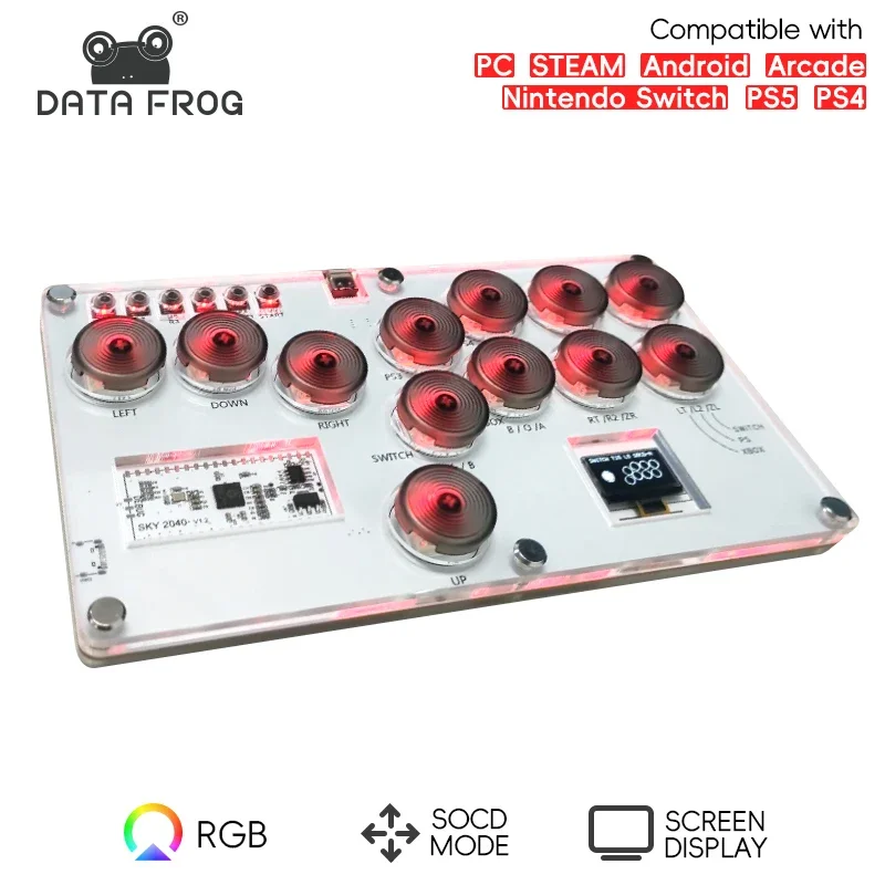 Data Frog Arcade Stick for PS4/PS3/Switch/Steam Controller Joystick Mini Keyboard Fight Stick for Raspberry PC Gaming Accessorie