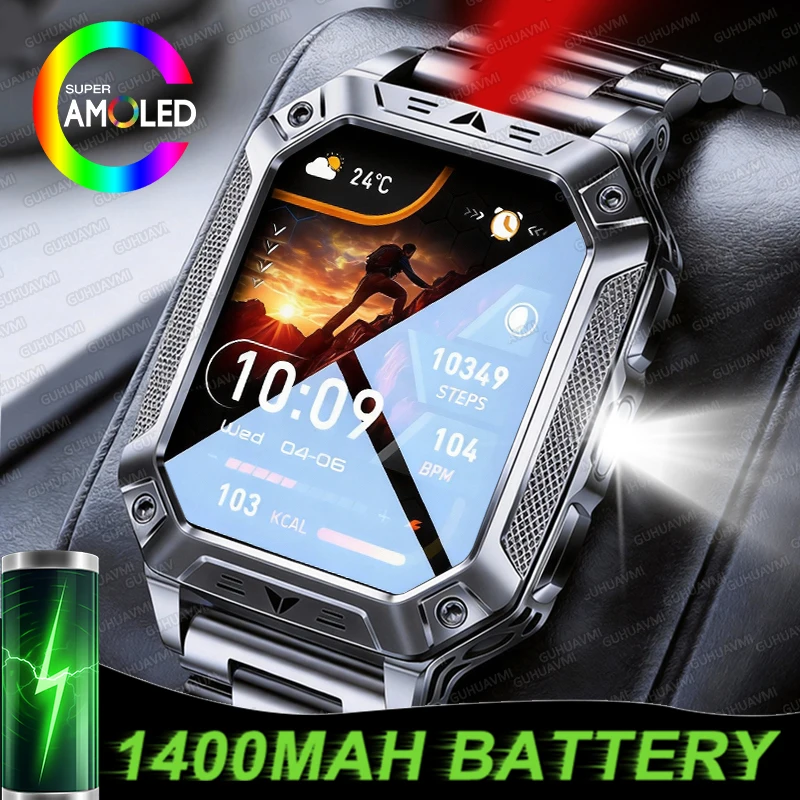 

2026New GPS Tracker SOS Alert Smartwatch Men 200Day Standby 1400mAh Clock Rugged Outdoor Flashlight Sport Waterproof Smart Watch