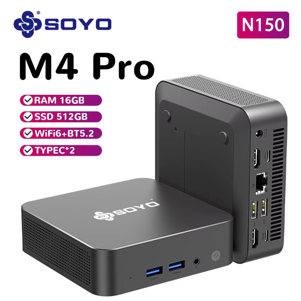 SOYO M4 Pro Mini PC Intel Alder Lake N150 CPU Windows 11 Pro Mini Gaming Computer 16GB DDR4 RAM 512GB SSD USB3.2 WiFi6 BT5.2