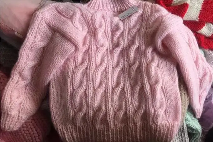 New handcrafted loose casual lazy pink pullover mohair sweater women\'s Fried Dough Twists thick stick needle knitting sweater wo