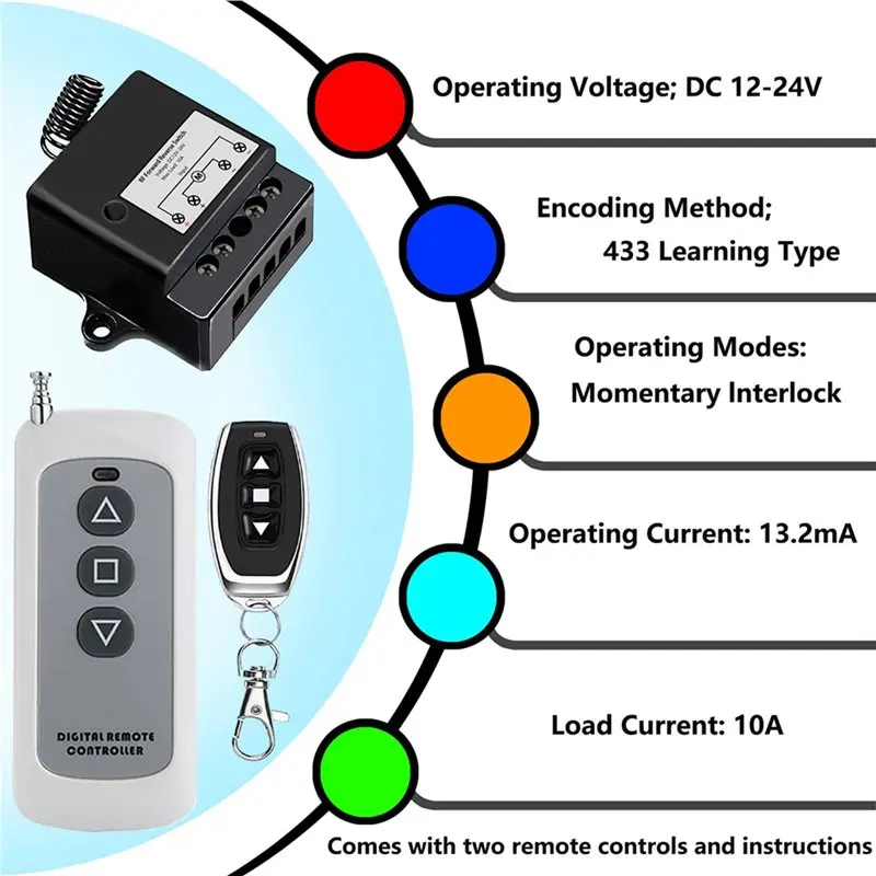 AB33-5X DC12V-24V Forward Reverse Switch, Linear Actuator Remote Control,10A Current,165 Ft Range,Linear Actuator With Remote