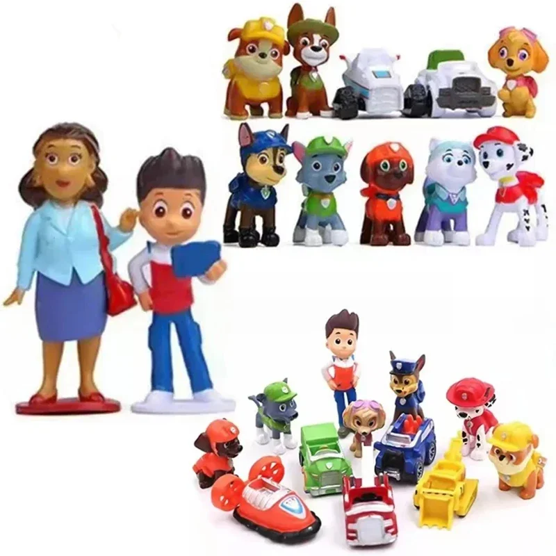 12Pcs Paw Patrol Figures Pawed Canina Anime cartoon PVC model doll Toys Car Canine Children birthday Christmas gift