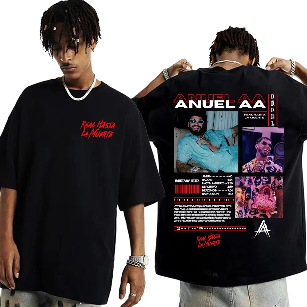 Camisetas gráficas del rapero Anuel AA Real Hasta La Muerte 2025 Tour, ropa para hombres y mujeres, camisetas de manga corta de gran tamaño de calle alta