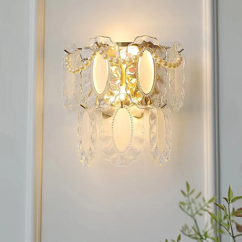 フレンチクリスタルウォールランプ北欧ミニマリストガラスウォールライトリビングルーム背景壁ベッドヘッド通路装飾クリエイティブウォール燭台